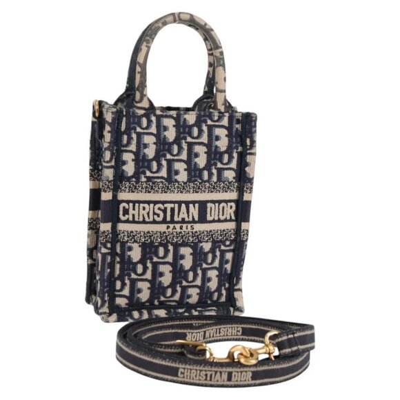 Christian Dior Trotter Canvas Vertical Book Tote Mini Bag Navy - Picture 1 of 16